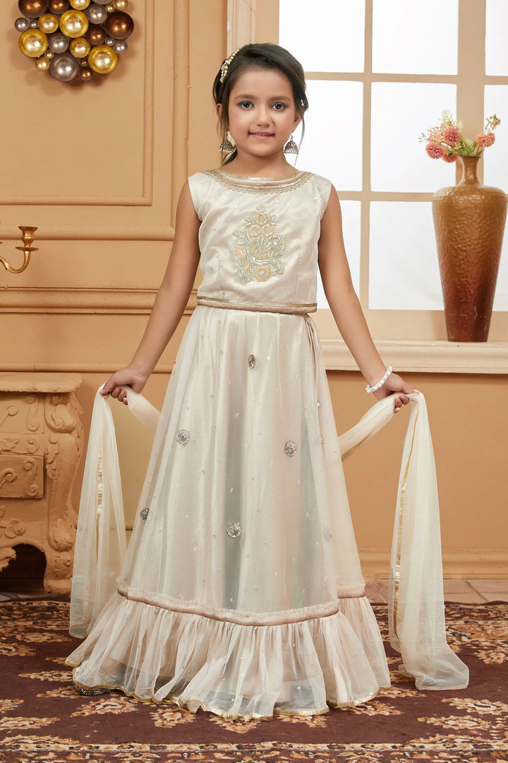 Light Peach Embroidered Net A Line Lehenga Choli Dupatta