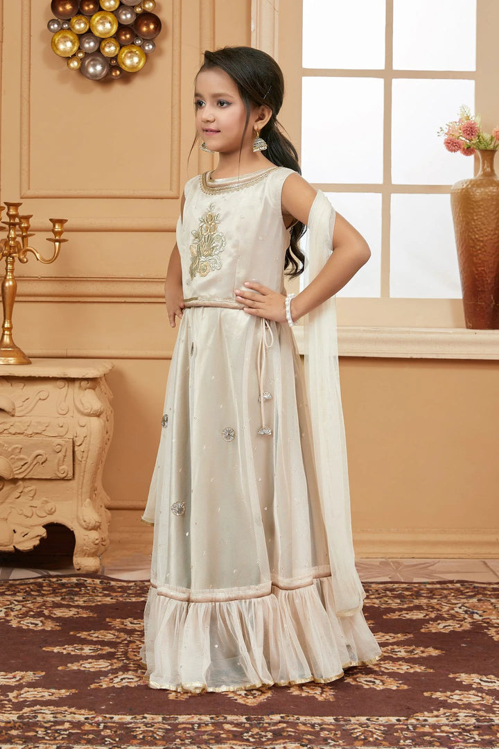Light Peach Embroidered Net A Line Lehenga Choli Dupatta