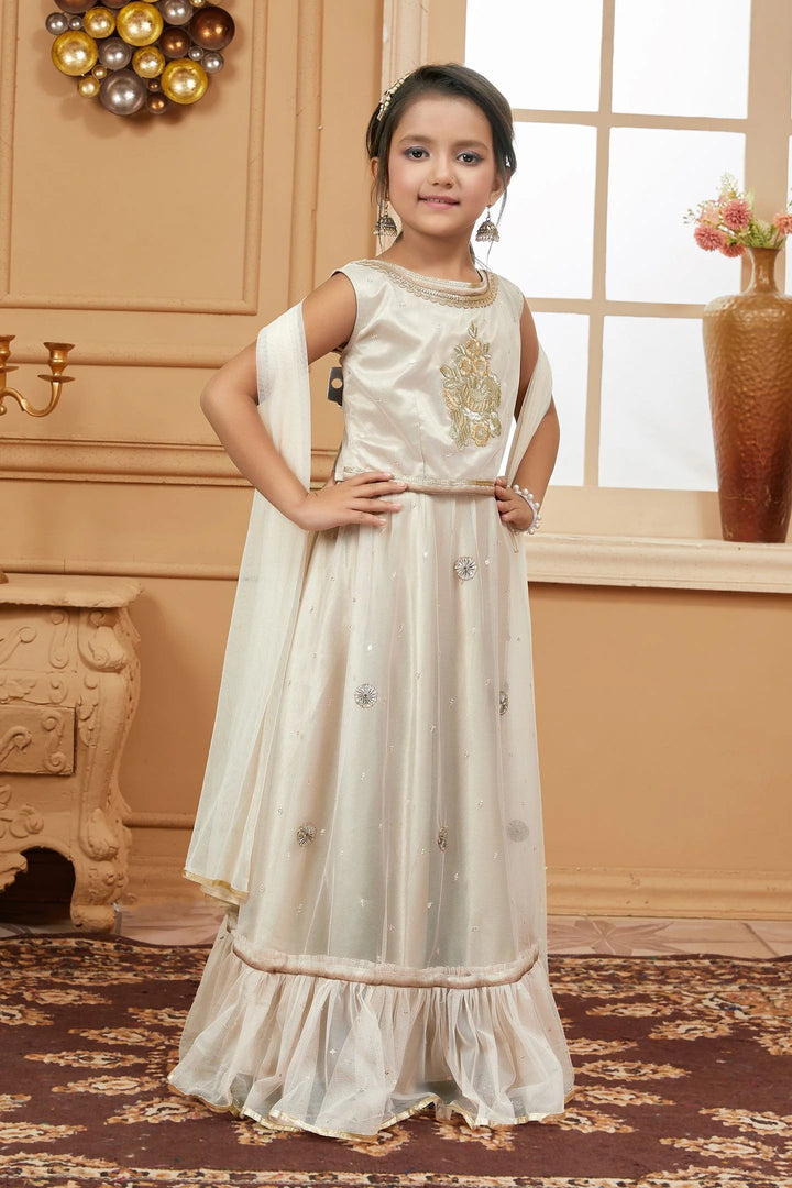 Light Peach Embroidered Net A Line Lehenga Choli Dupatta