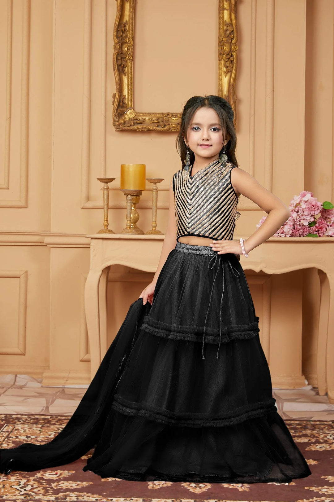 Black Embroidered A Line Lehenga Choli Dupatta