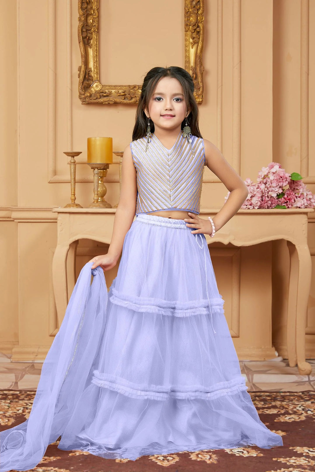 Light Purple Embroidered A Line Lehenga Choli Dupatta