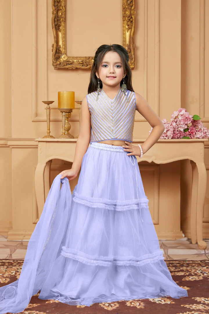 Light Purple Embroidered A Line Lehenga Choli Dupatta