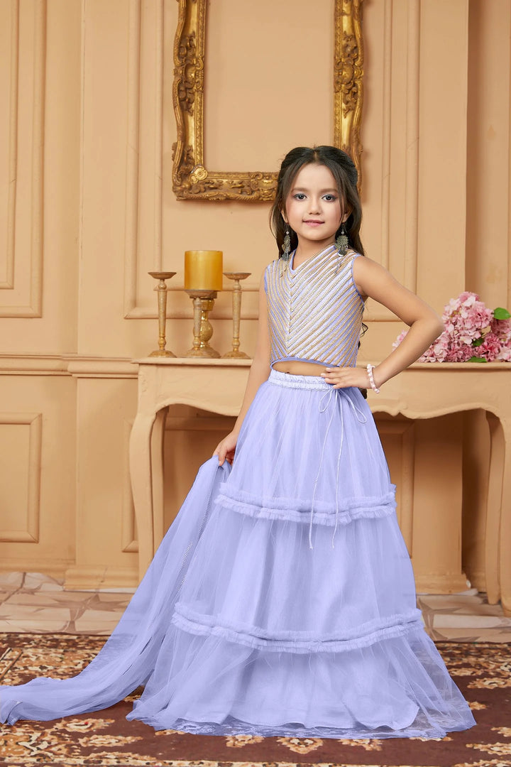 Light Purple Embroidered A Line Lehenga Choli Dupatta
