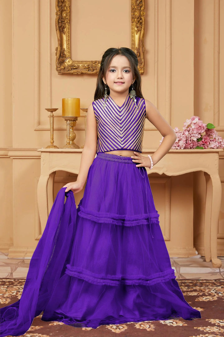 Dark Purple Embroidered A Line Lehenga Choli Dupatta