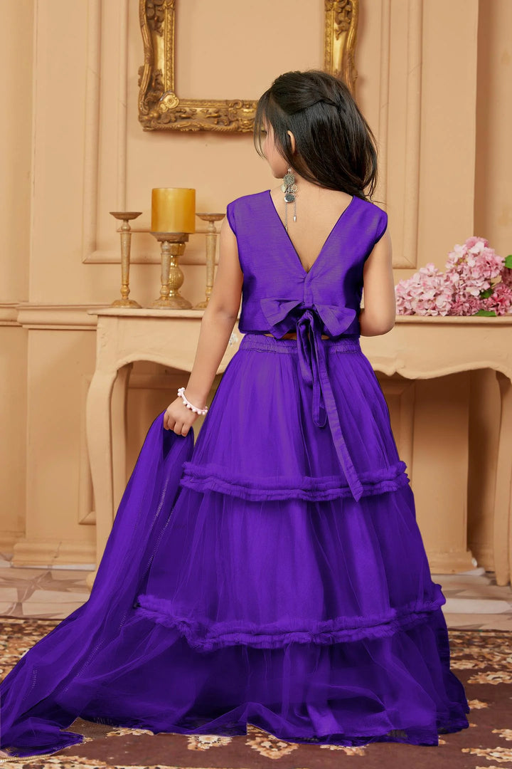 Dark Purple Embroidered A Line Lehenga Choli Dupatta