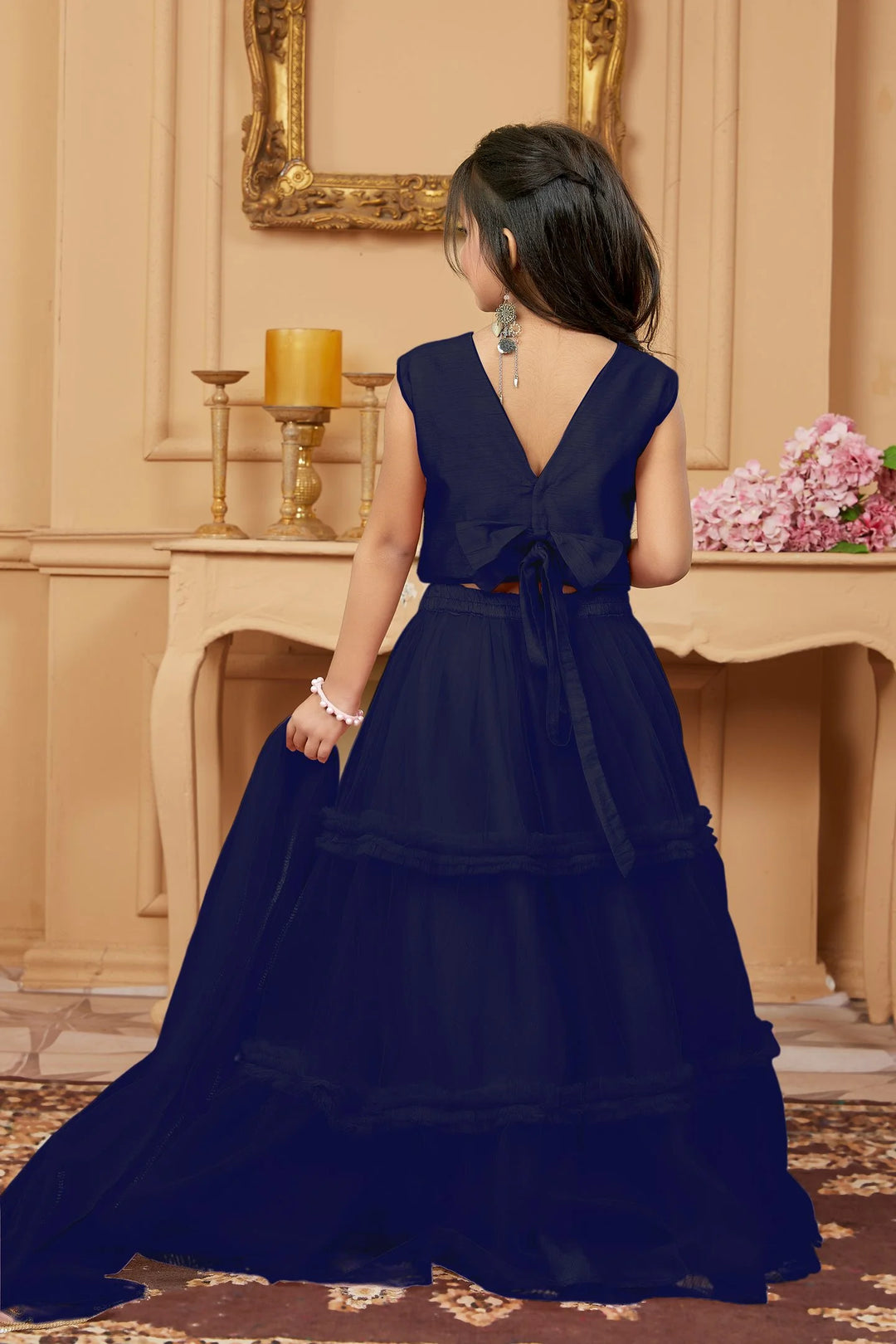 Navy Blue Embroidered A Line Lehenga Choli Dupatta