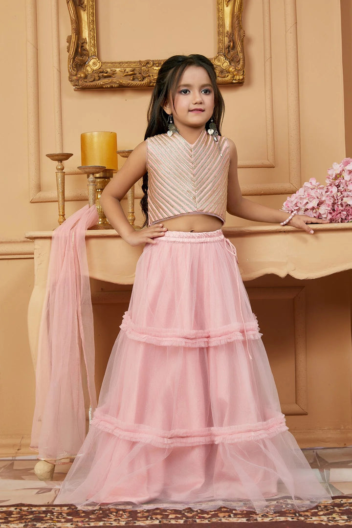 Pink Embroidered A Line Lehenga Choli Dupatta