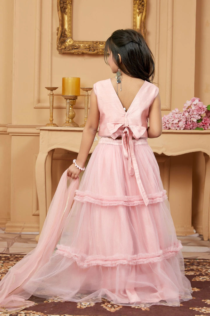 Pink Embroidered A Line Lehenga Choli Dupatta