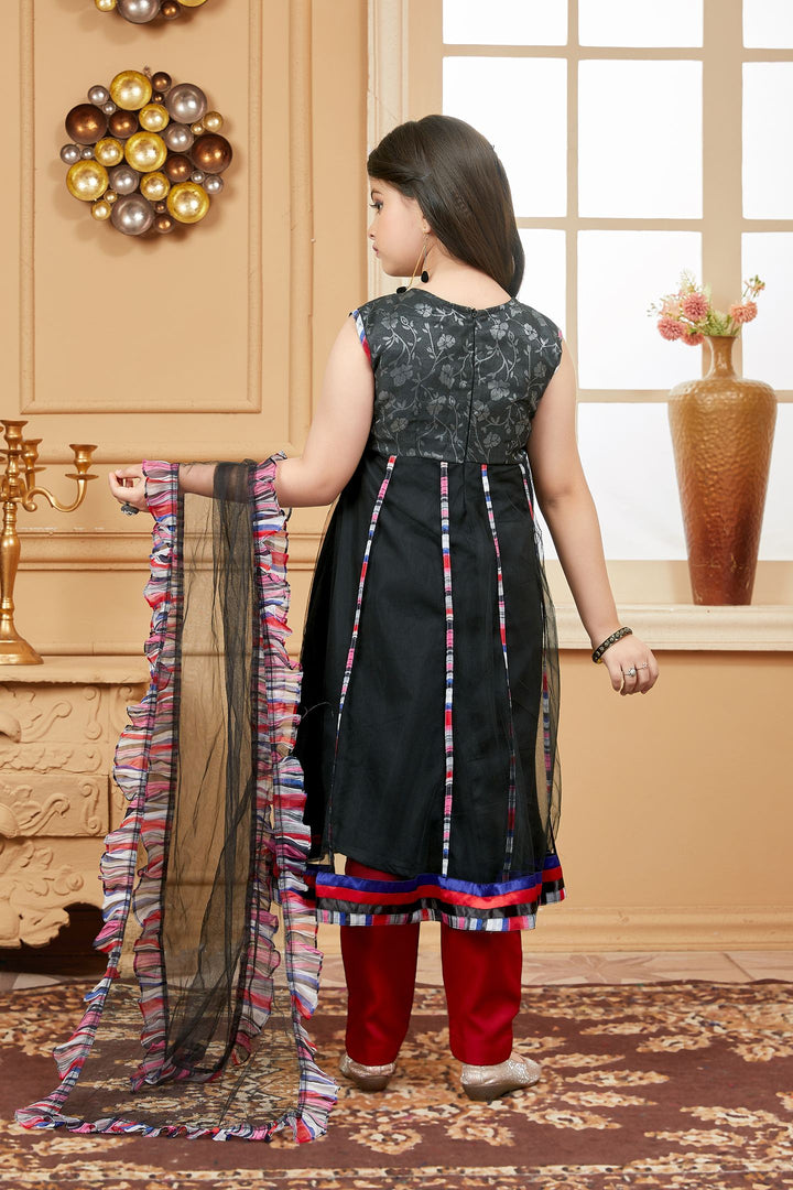 Black Embroidered Net Anarkali Kids Salwar Suits