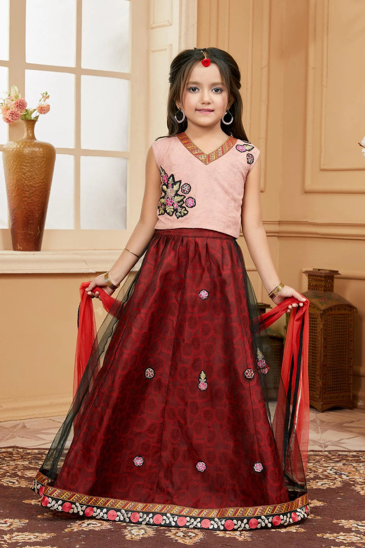 Peach Embroidered Art Silk A Line Lehenga Choli Dupatta