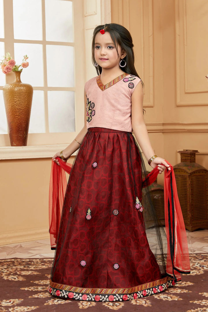 Peach Embroidered Art Silk A Line Lehenga Choli Dupatta