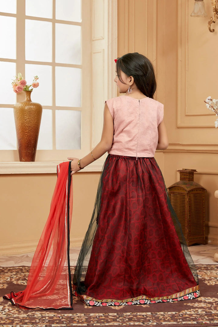 Peach Embroidered Art Silk A Line Lehenga Choli Dupatta