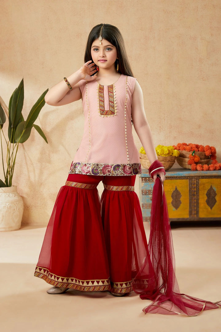 Peach Embroidered  Georgette Kids Salwar Suit