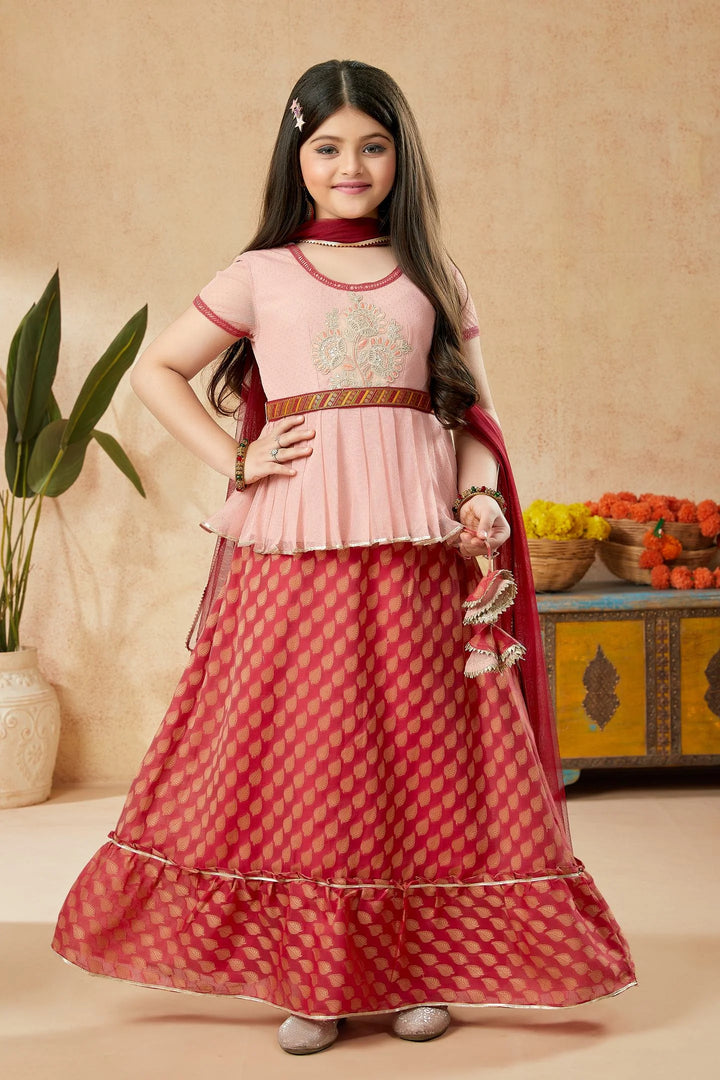 Peach Embroidered Art Silk A Line Lehenga Choli Dupatta