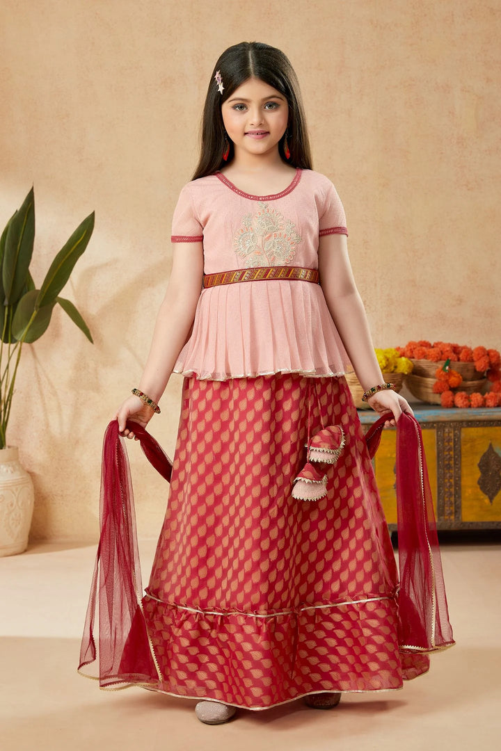 Peach Embroidered Art Silk A Line Lehenga Choli Dupatta
