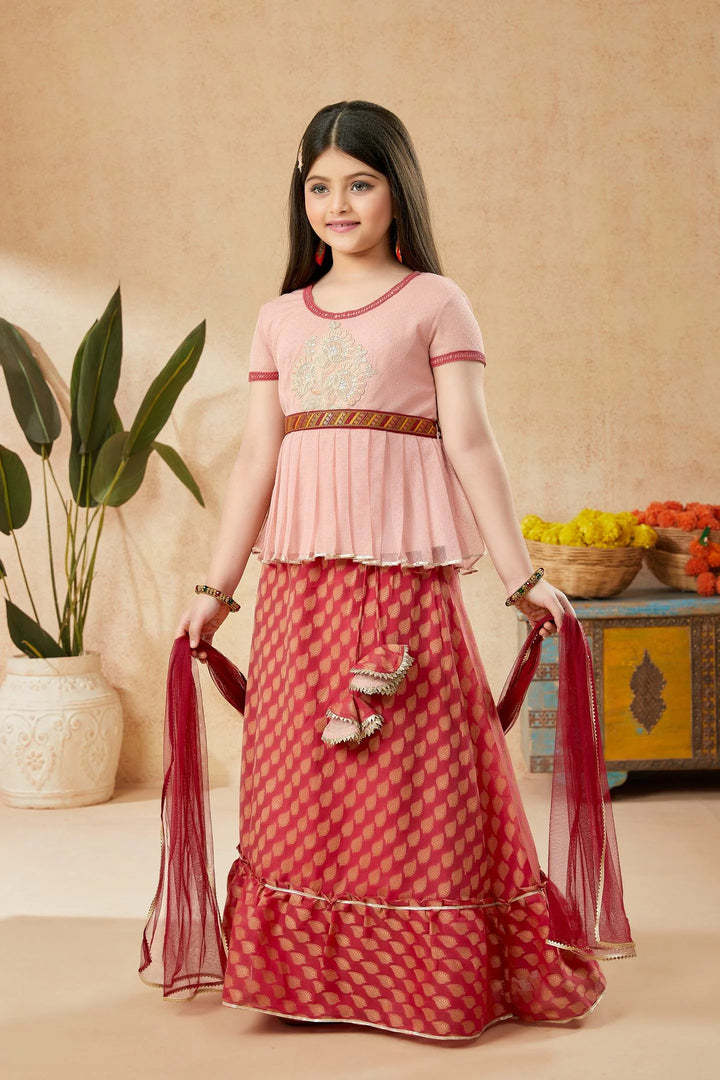 Peach Embroidered Art Silk A Line Lehenga Choli Dupatta