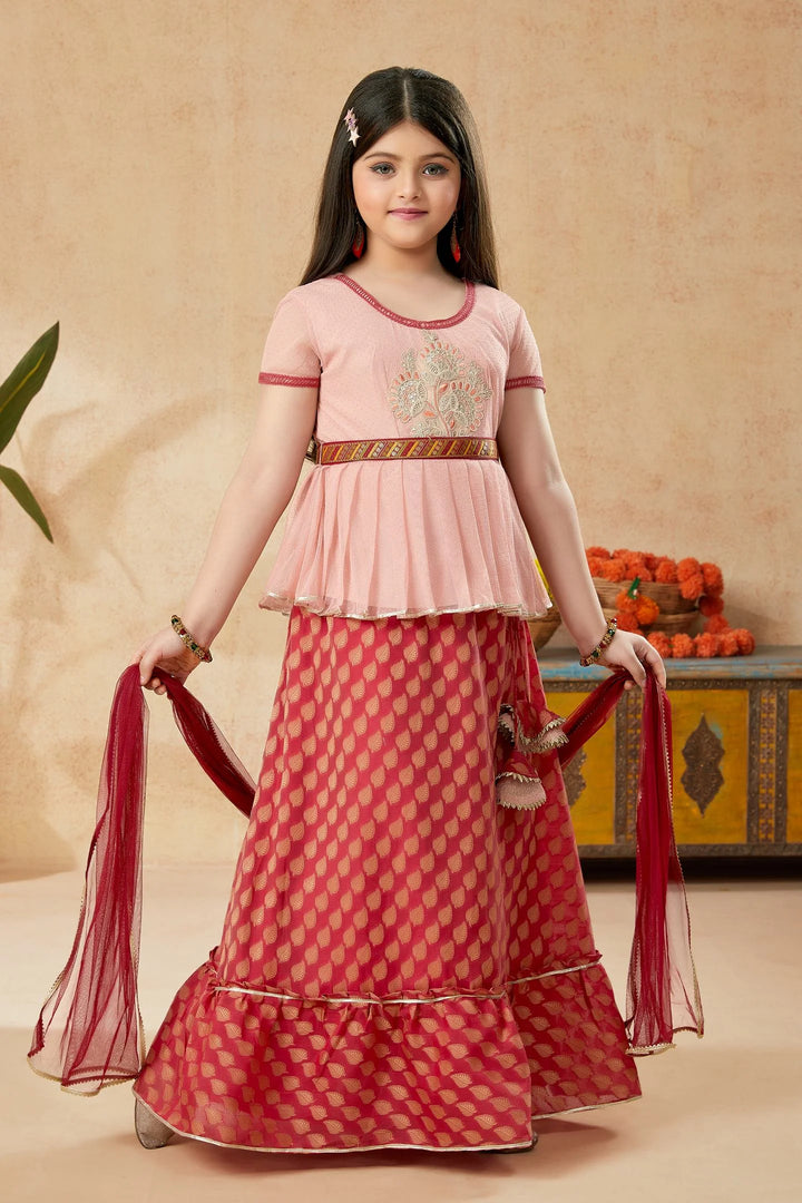 Peach Embroidered Art Silk A Line Lehenga Choli Dupatta