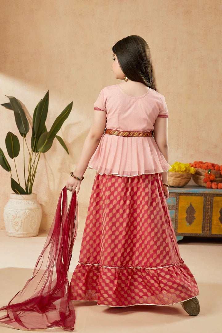 Peach Embroidered Art Silk A Line Lehenga Choli Dupatta