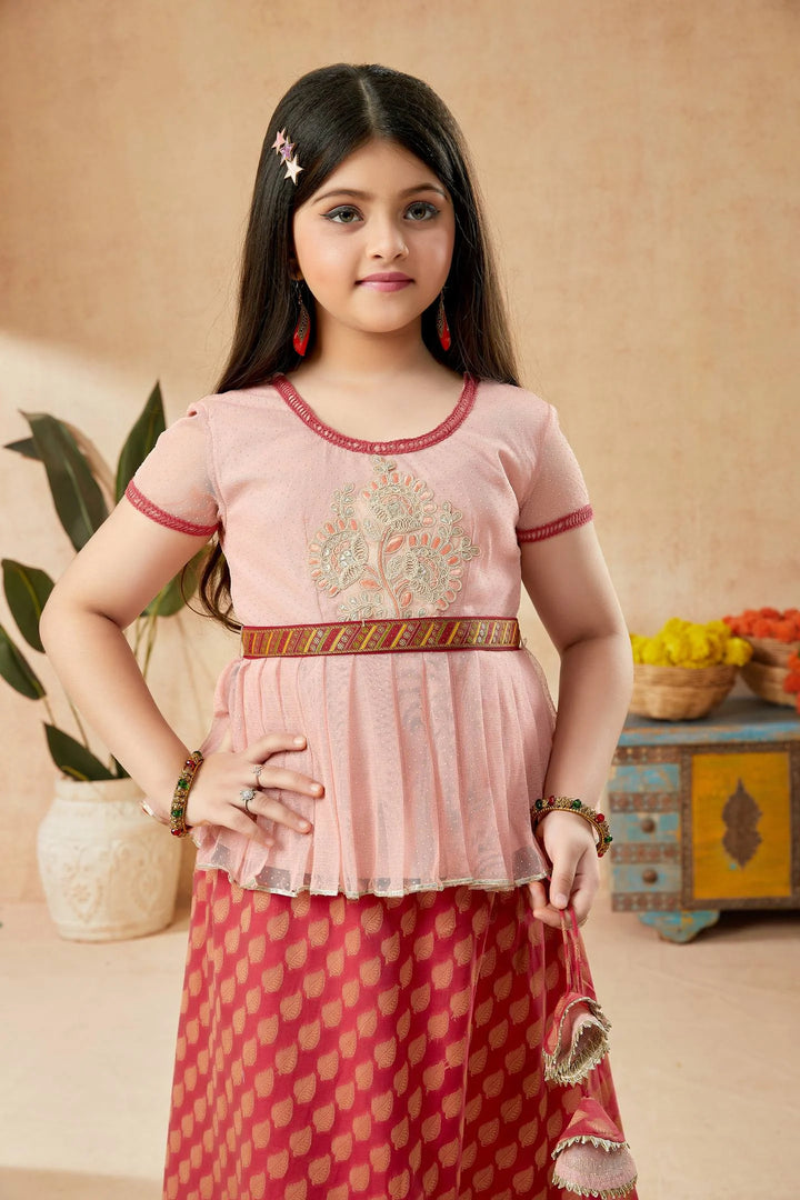 Peach Embroidered Art Silk A Line Lehenga Choli Dupatta
