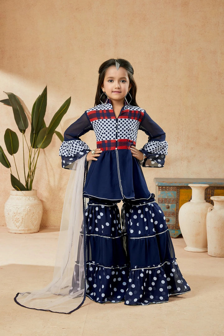Navy Blue Embroidered Georgette Straight Kids Salwar Suit