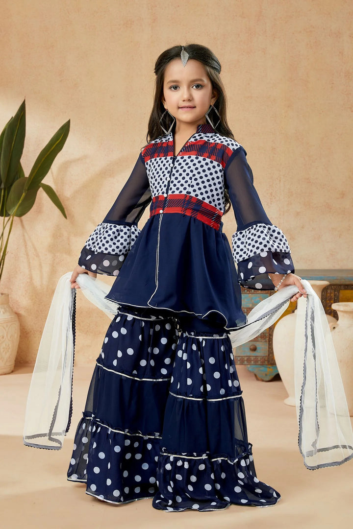 Navy Blue Embroidered Georgette Straight Kids Salwar Suit