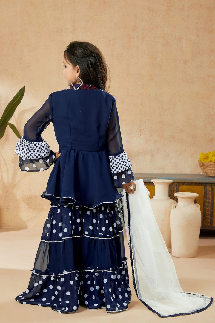 Navy Blue Embroidered Georgette Straight Kids Salwar Suit