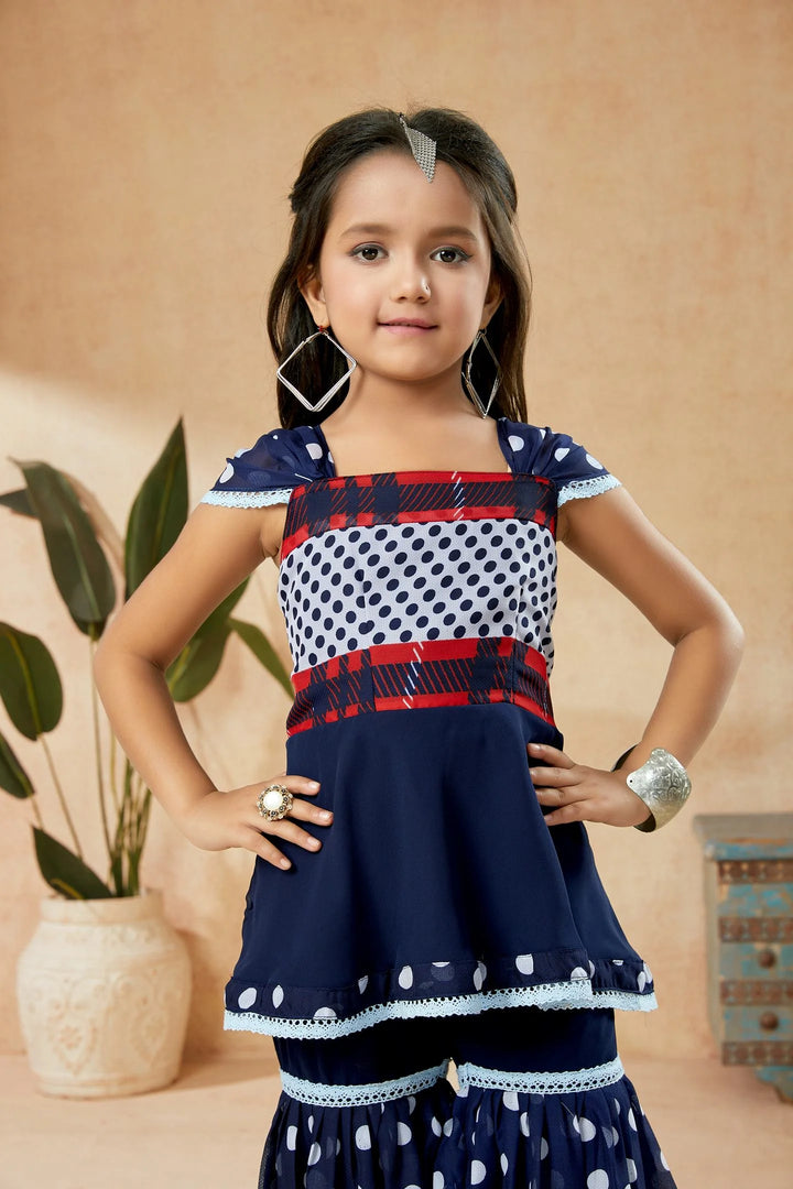 Navy Blue Embroidered Georgette Straight Kids Salwar Suit