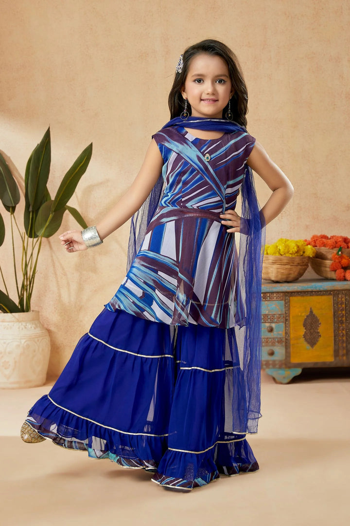 Blue Embroidered Georgette Straight Kids Salwar Suit