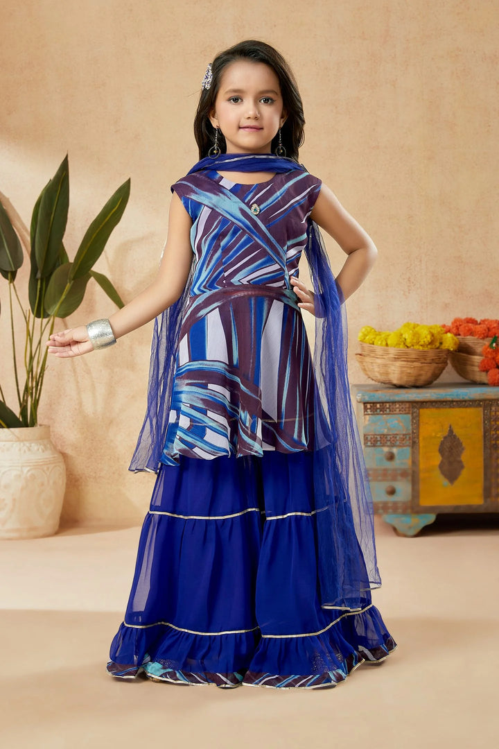 Blue Embroidered Georgette Straight Kids Salwar Suit