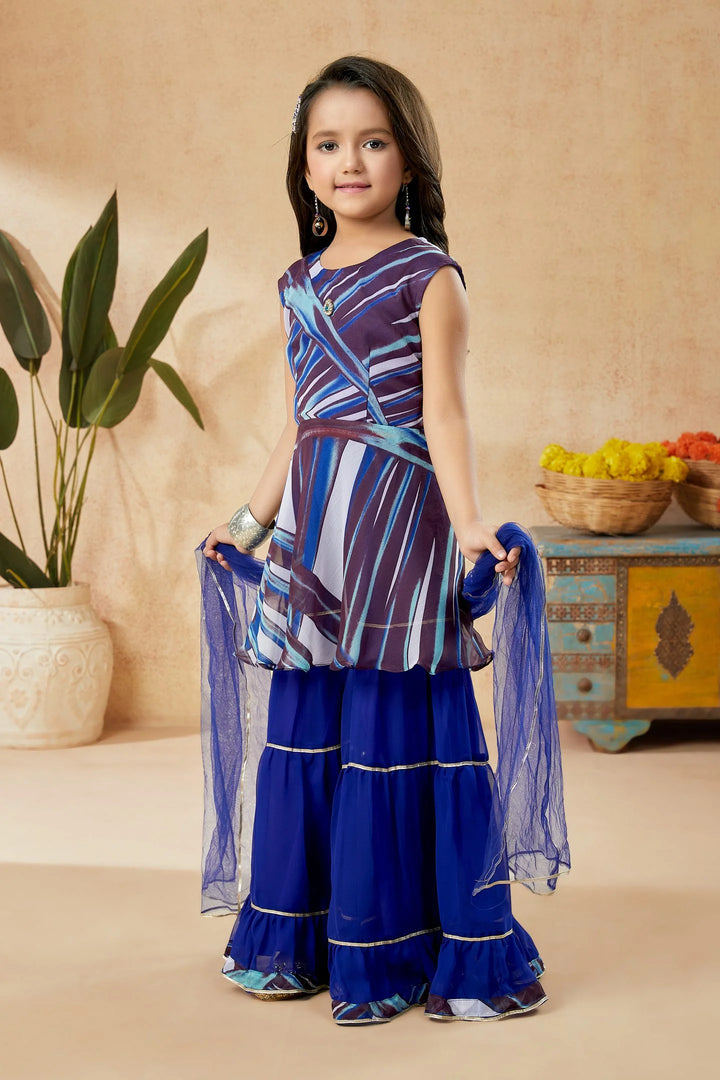 Blue Embroidered Georgette Straight Kids Salwar Suit