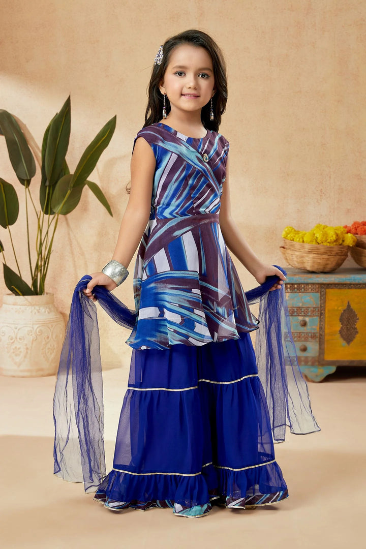 Blue Embroidered Georgette Straight Kids Salwar Suit