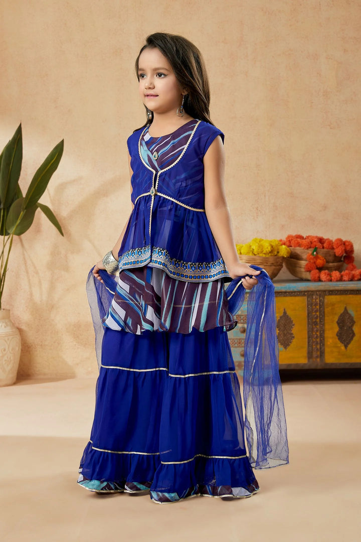 Blue Embroidered Georgette Straight Kids Salwar Suit