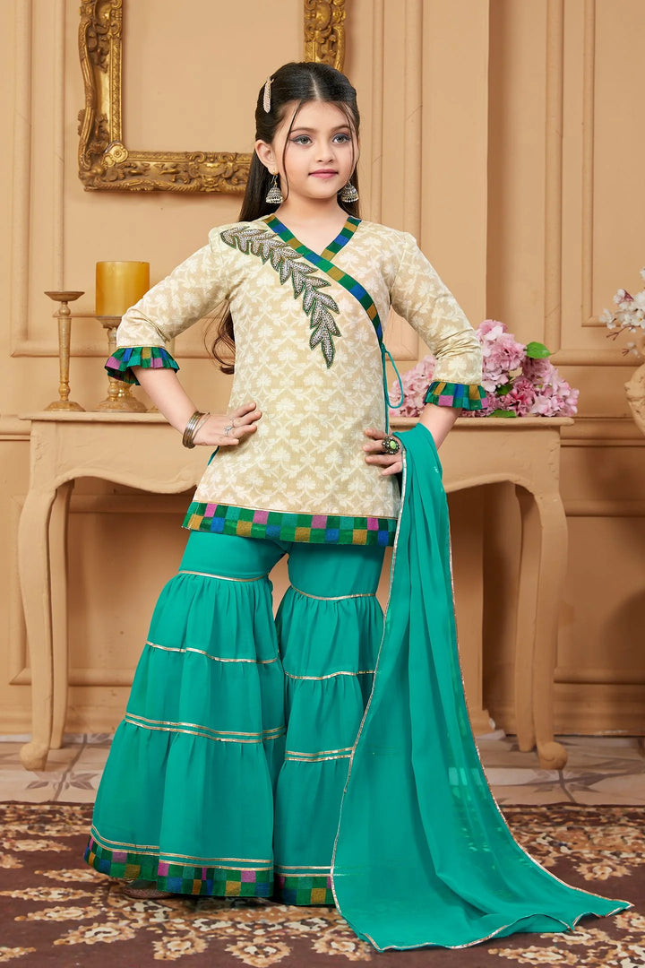 Beige Embroidered Georgette Straight Kids Salwar Suit