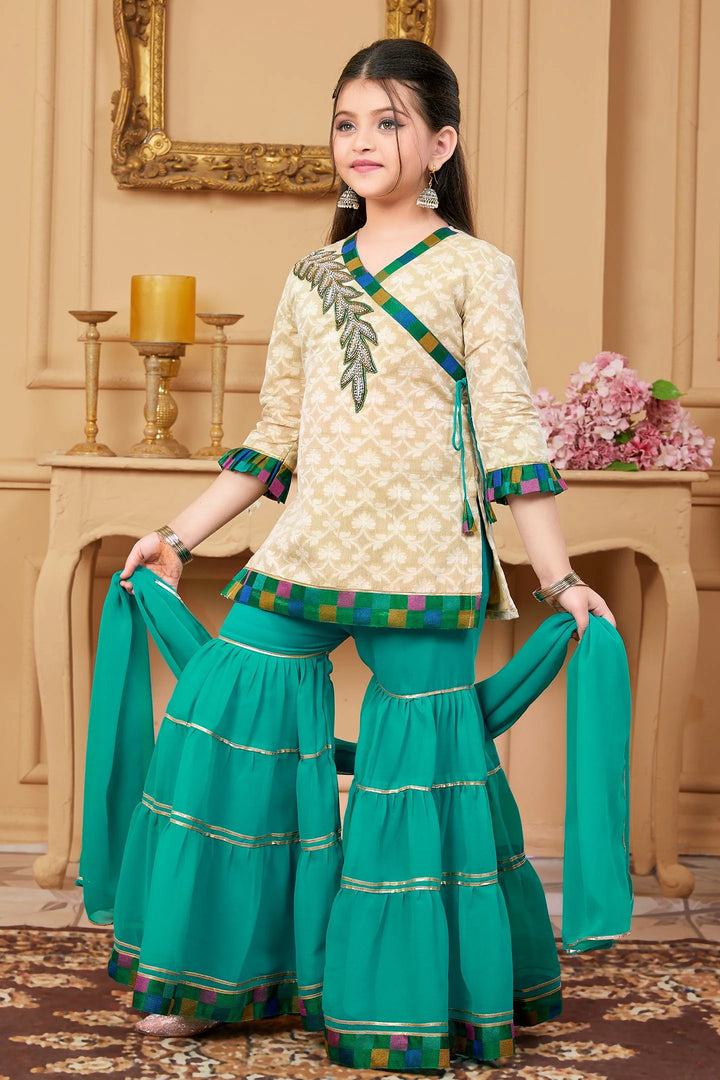 Beige Embroidered Georgette Straight Kids Salwar Suit