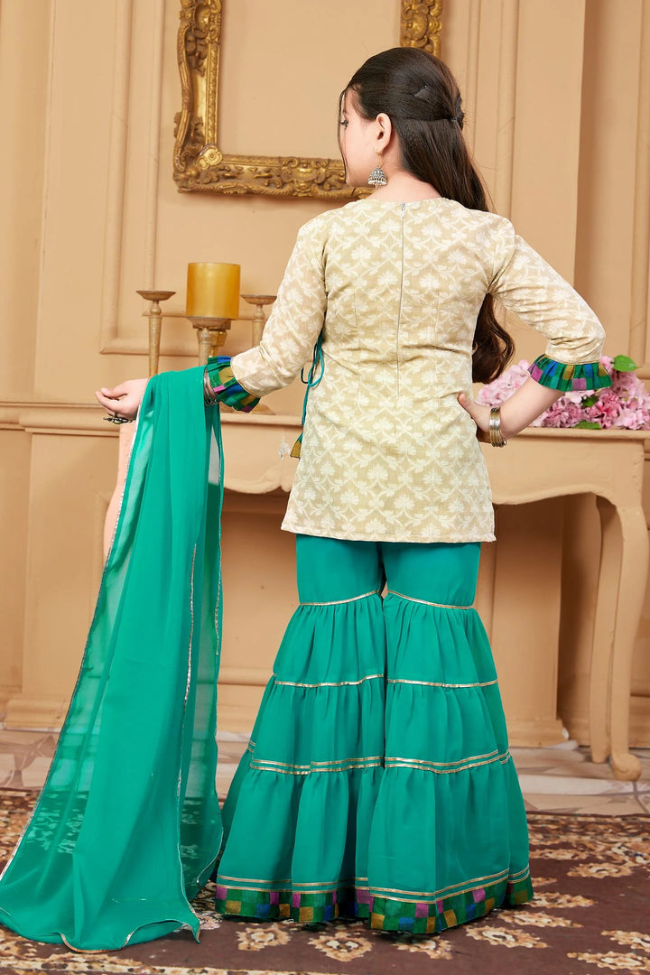 Beige Embroidered Georgette Straight Kids Salwar Suit