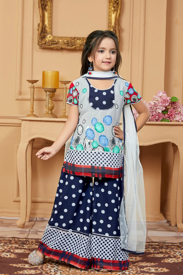 Gray Printed Georgette Straight Kids Salwar Suit