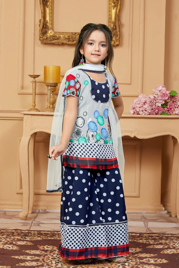 Gray Printed Georgette Straight Kids Salwar Suit