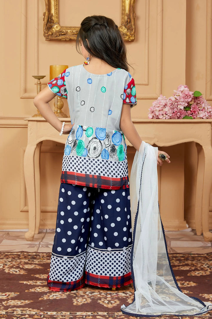 Gray Printed Georgette Straight Kids Salwar Suit
