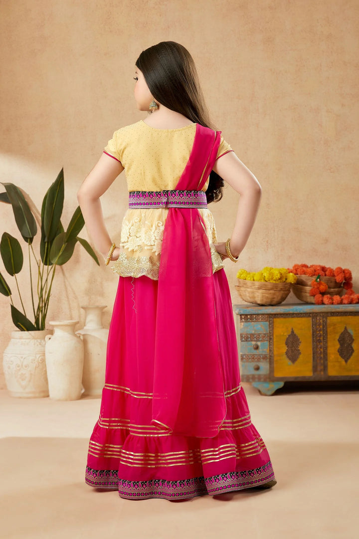 Beige Shimmer Georgette A Line Kids Lehenga Choli Dupatta