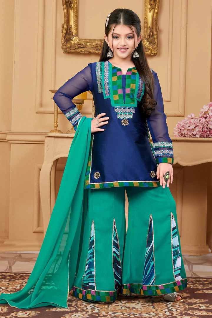 Midnight Blue Cotton Silk Straight Kids Salwar Suit