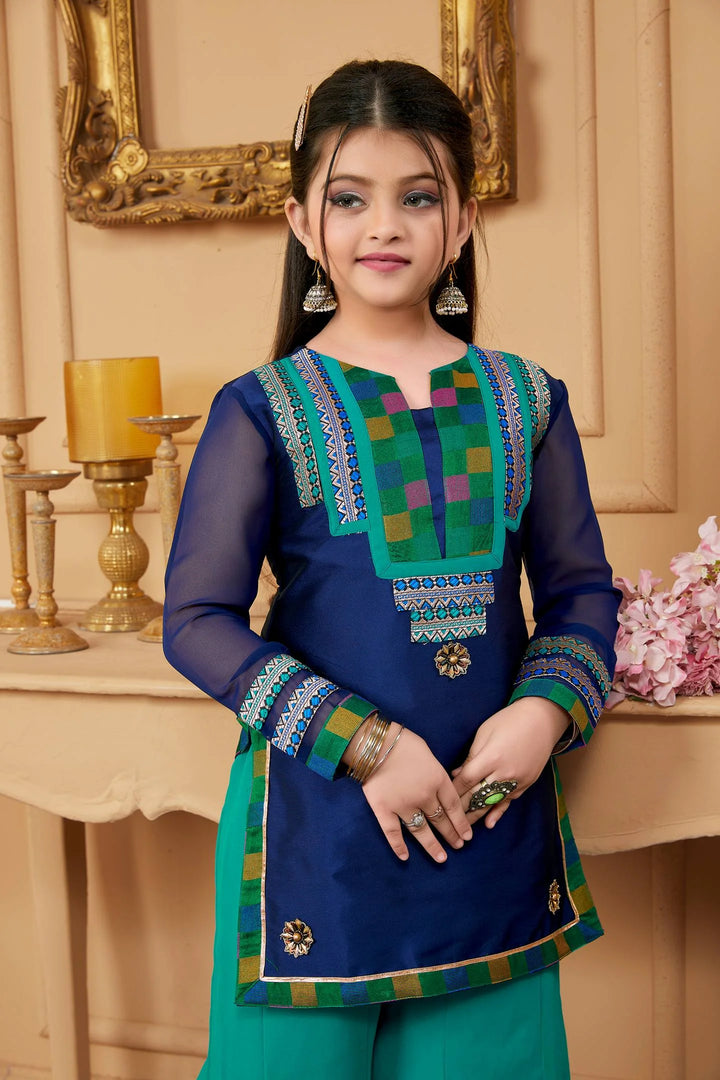 Midnight Blue Cotton Silk Straight Kids Salwar Suit