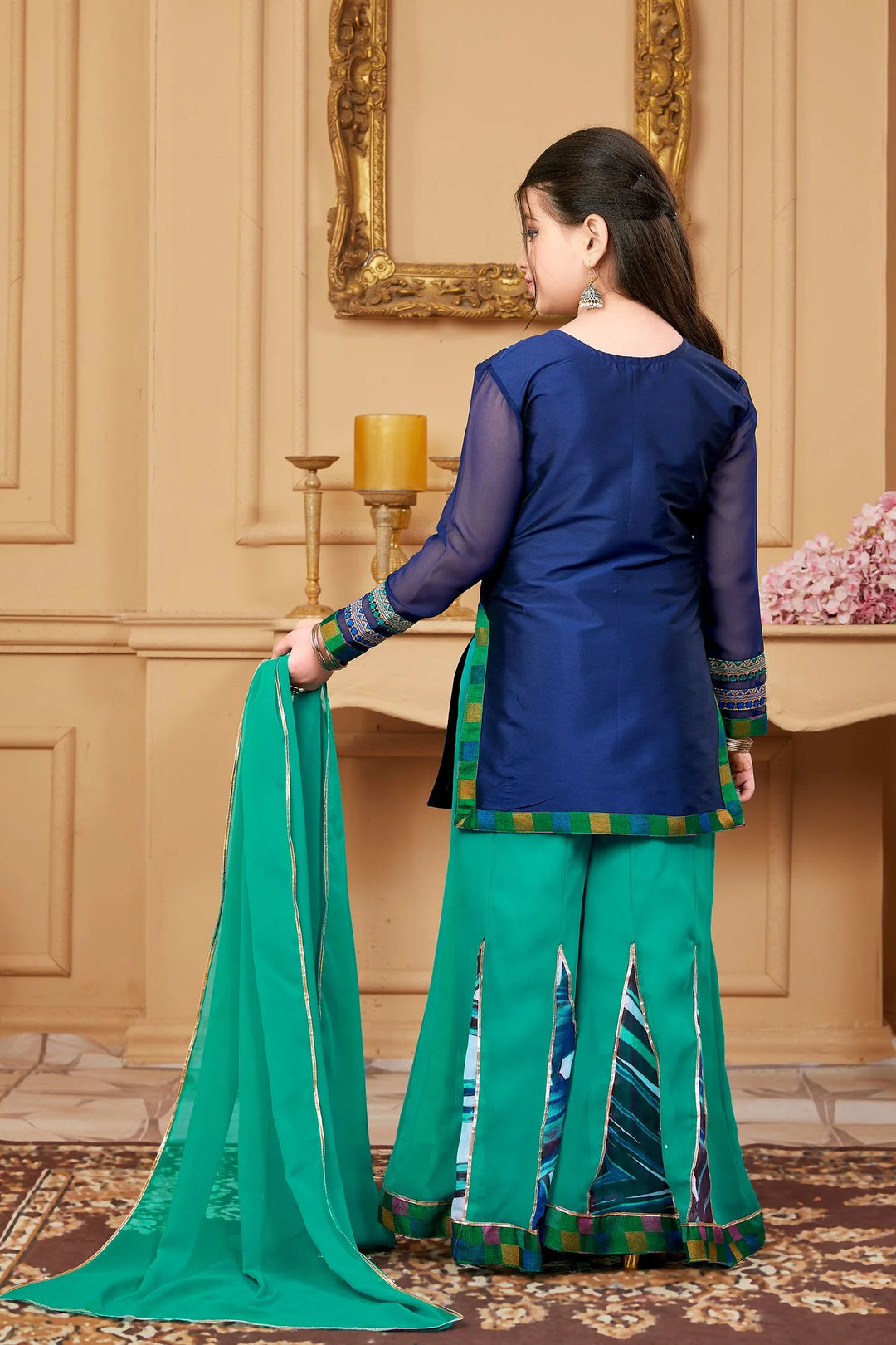 Midnight Blue Cotton Silk Straight Kids Salwar Suit