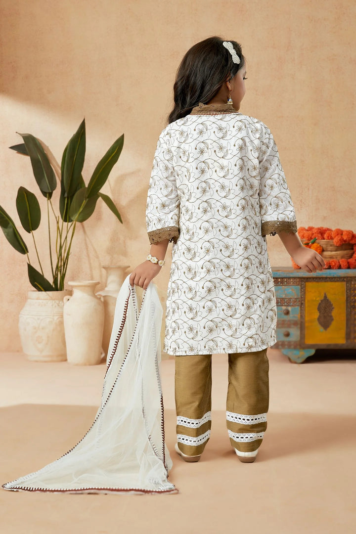 Off White Embroidered Cotton Straight Kids Salwar Suits