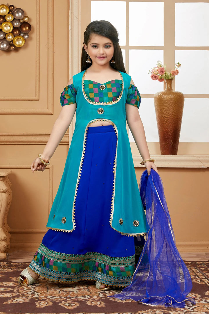 Green Embroidered Art Silk A Line Jacket Lehenga Choli Dupatta