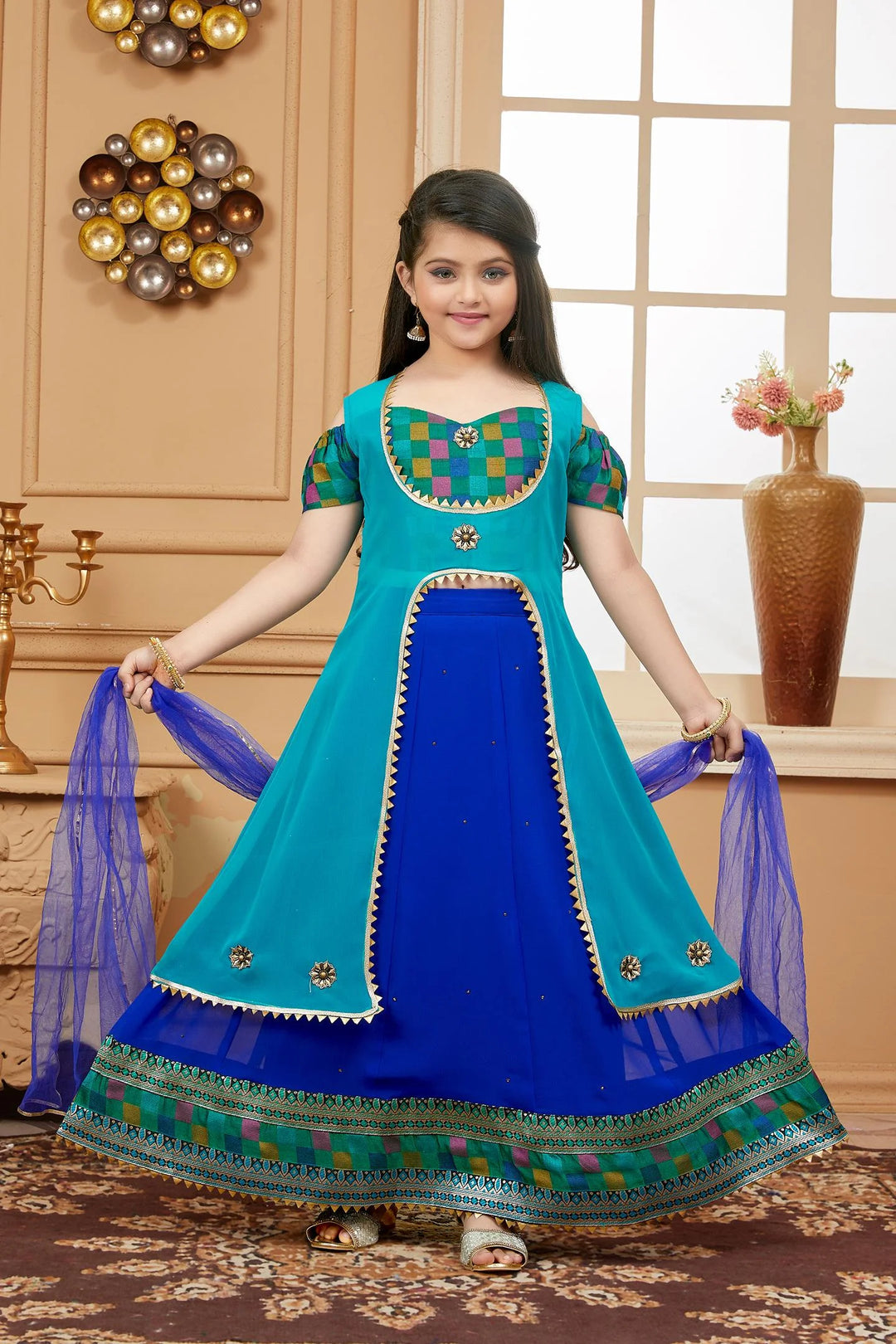 Green Embroidered Art Silk A Line Jacket Lehenga Choli Dupatta