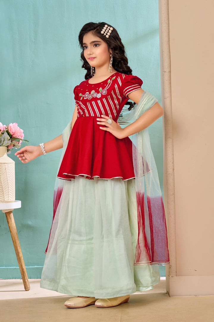 Red Embroidered Art Silk A Line Lehenga Choli Dupatta