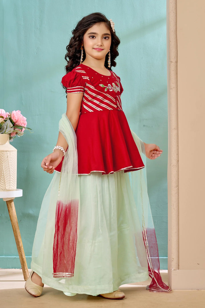 Red Embroidered Art Silk A Line Lehenga Choli Dupatta