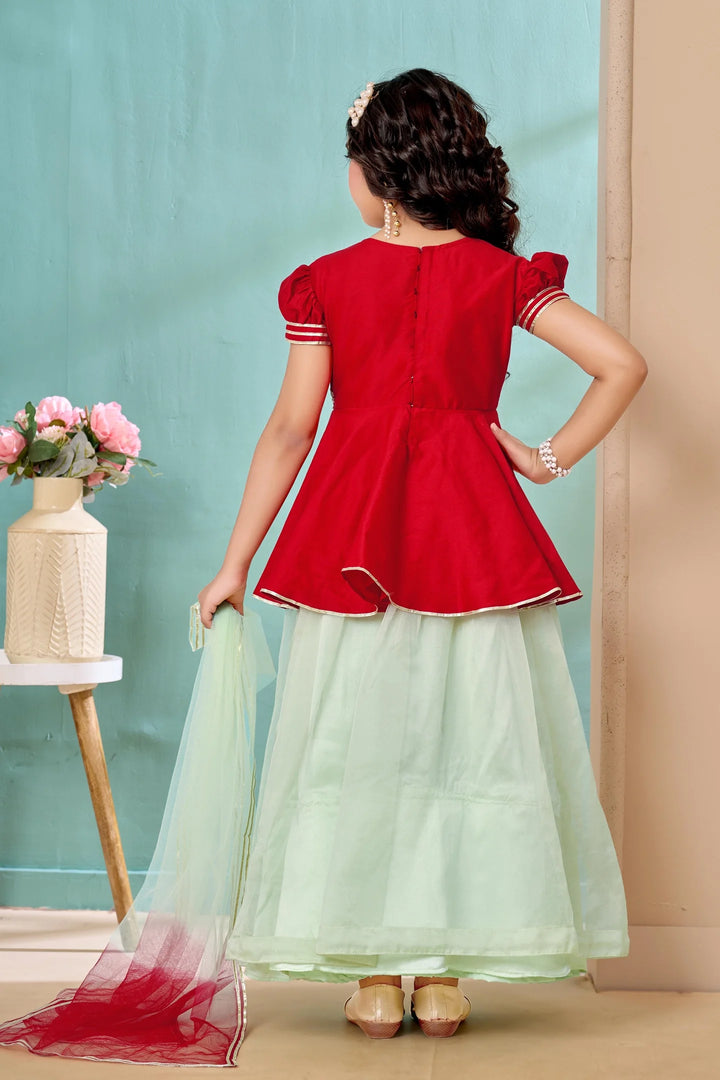 Red Embroidered Art Silk A Line Lehenga Choli Dupatta