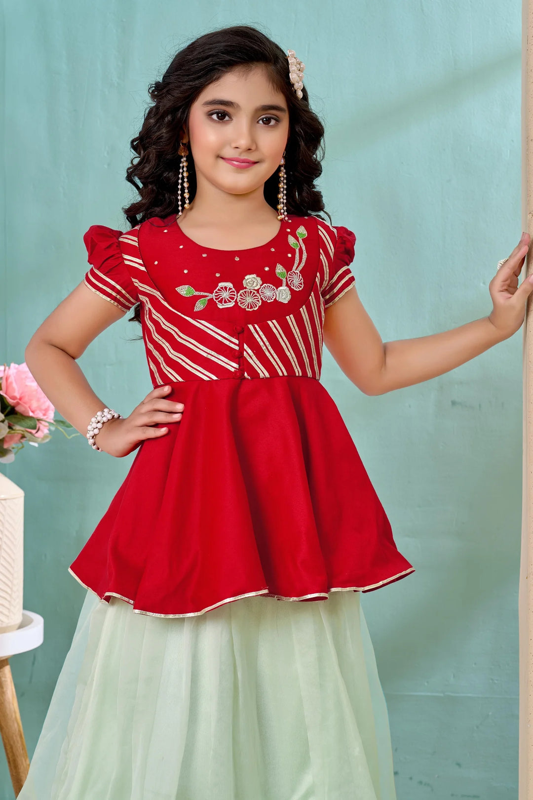 Red Embroidered Art Silk A Line Lehenga Choli Dupatta