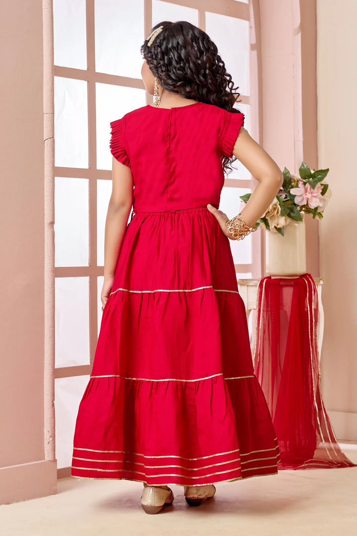Red Embroidered Art Silk A Line Lehenga Choli Dupatta